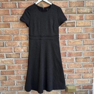 Ann Taylor dark grey short-sleeved dress with faux leather trim, NWOT, size 6